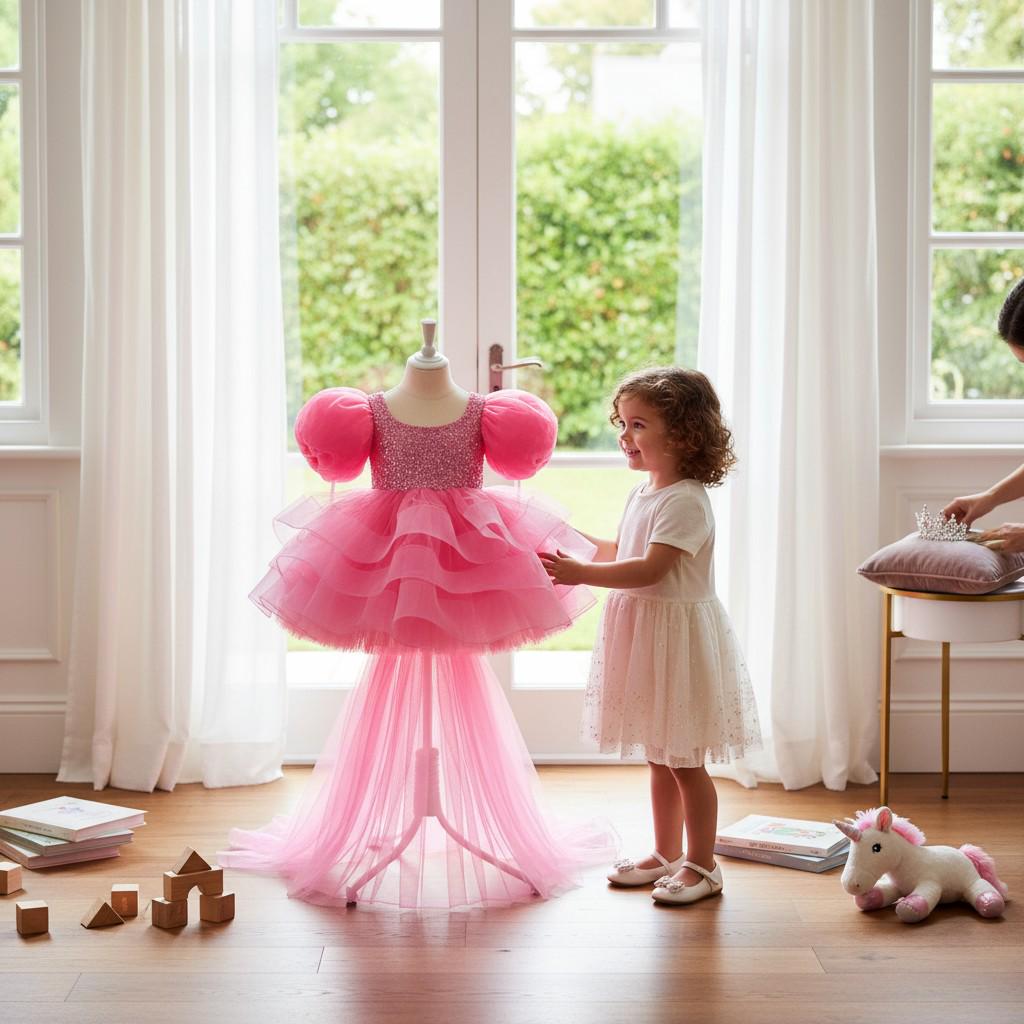 Pink and Blue Christmas Tutu | Holiday Party Dress for Toddlers | Glitter Tulle Dress 1–6 Years – side view