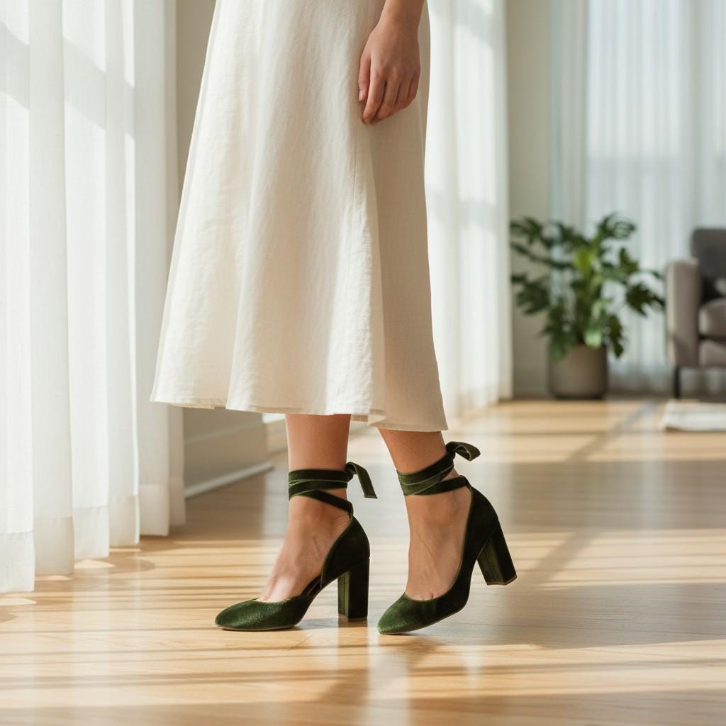 Emerald Green Velvet Wedding Shoes | Silky Bridal Block Heels | Medium High Heel Shoes for Bride | Luxury Green Velvet Heels Gift for Her