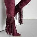Burgundy Fringe Knee High Suede Boots