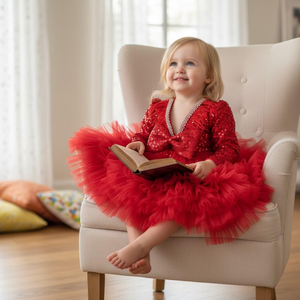 Red Tulle Christmas Dress: Holiday Toddler Party Dress – close-up