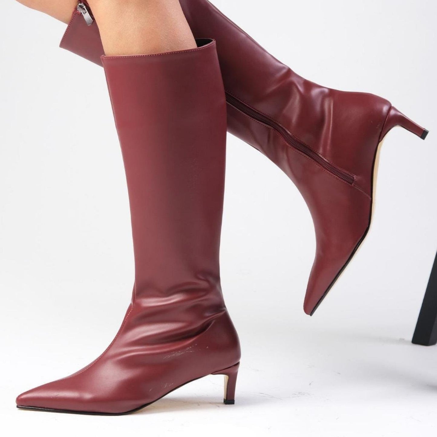 Black Suede Slouchy Boots | High Heel Mid-Calf Boots for Women | Chic Winter Statement Heels