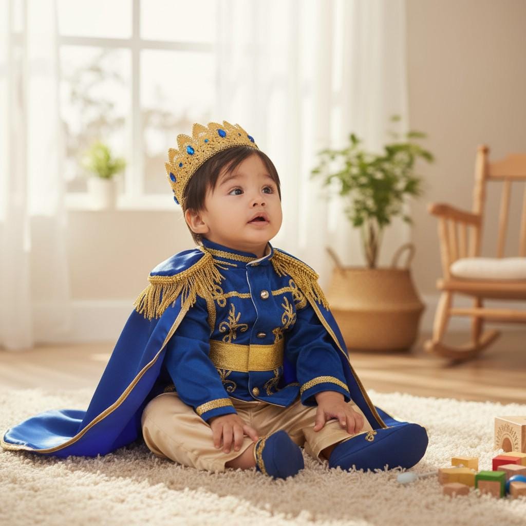 Baby boy blue gold royal birthday outfit styled look