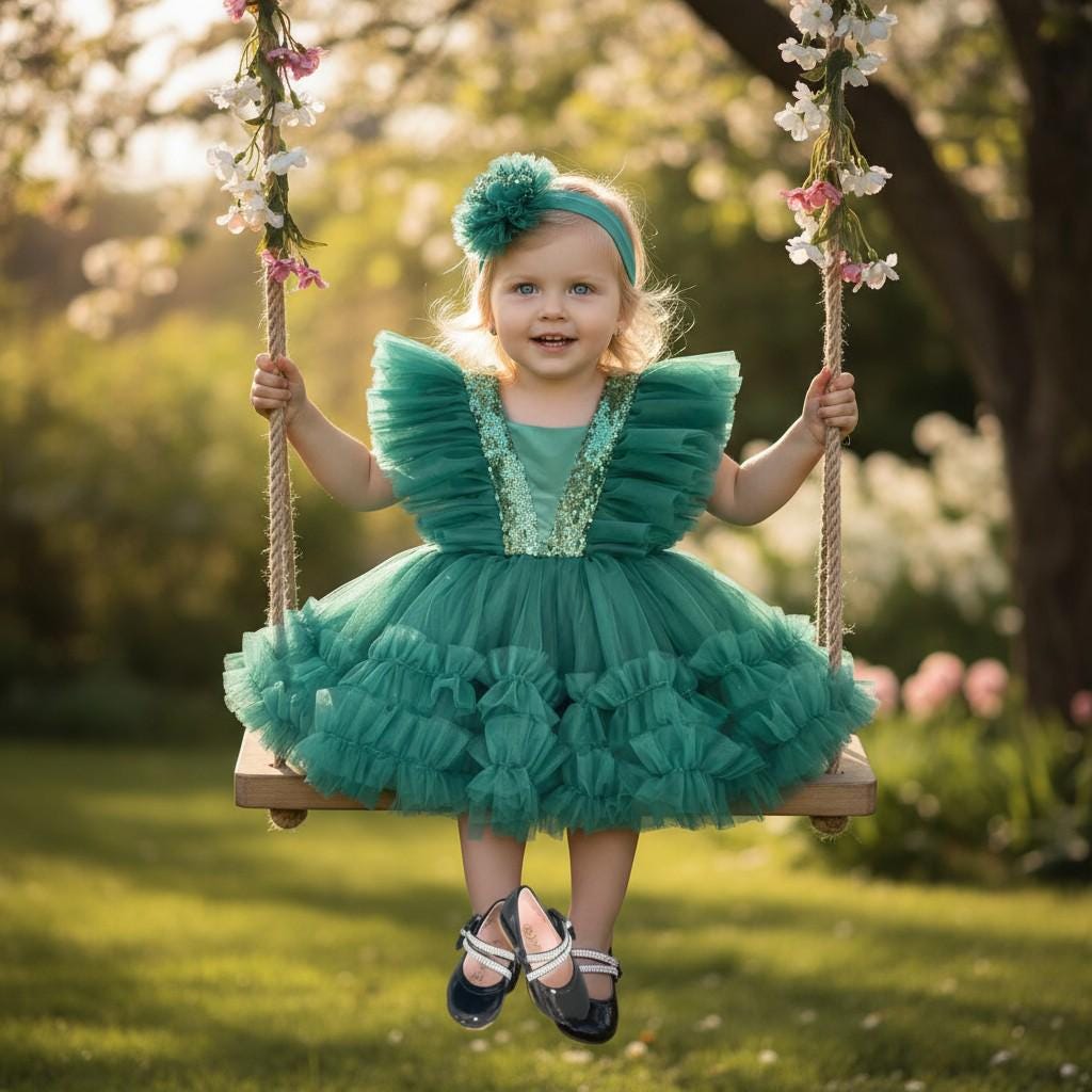 Handmade Emerald Tulle Princess Dress for birthdays