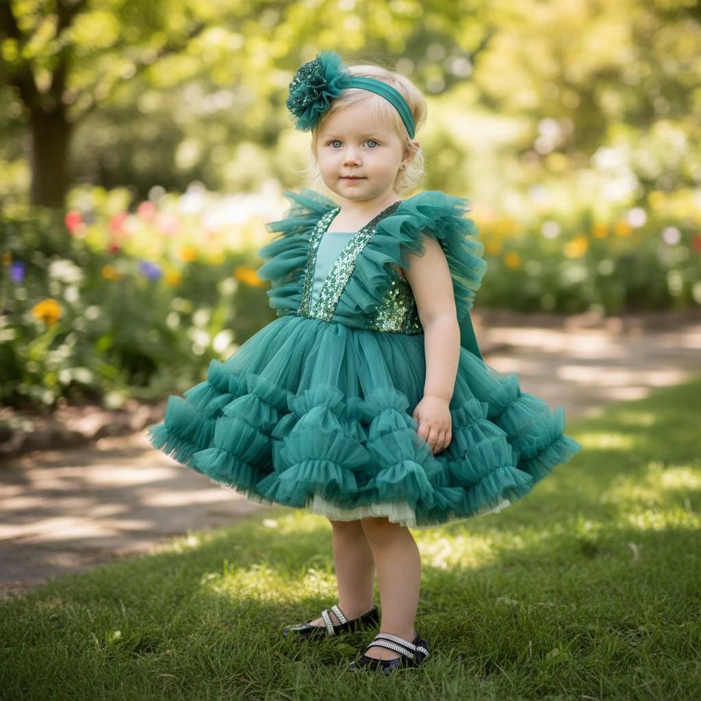 Handmade Emerald Tulle Princess Dress – detail shot