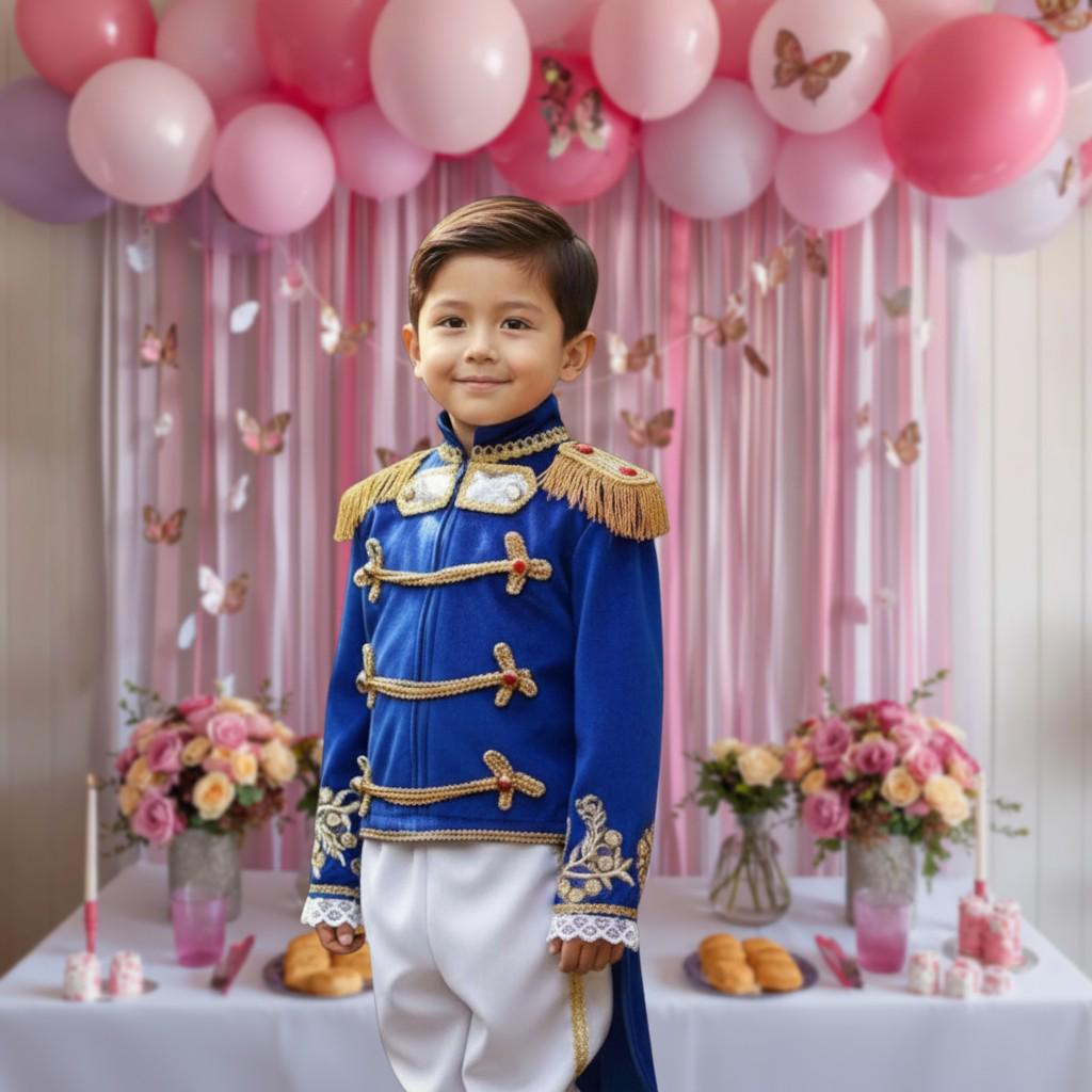 Royal Blue Prince Baby Costume | Personalized First Birthday Outfit | Gold Embroidered Prince Suit for Boys | Luxury Handmade Baby Set