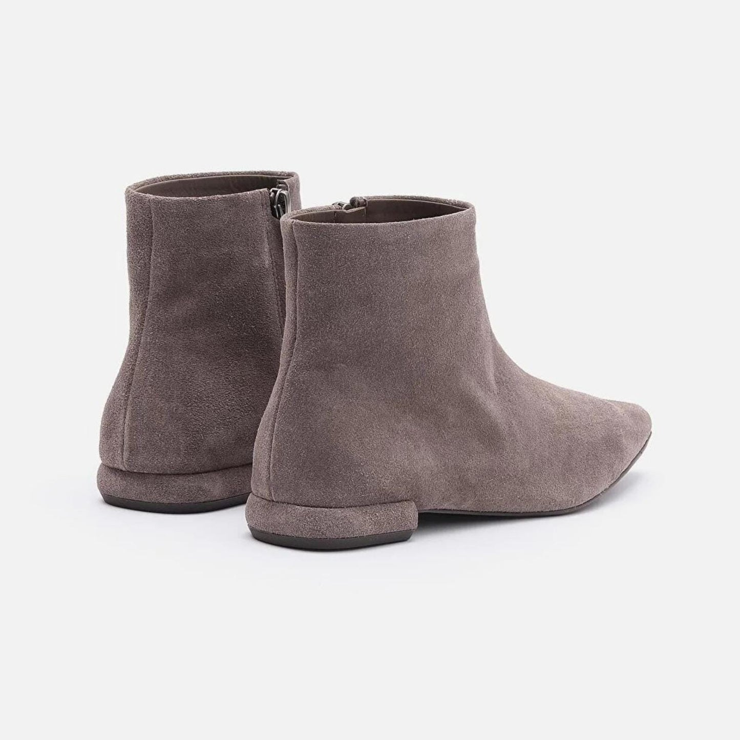 Taupe Suede Pointed Ankle Boots | Handmade Women’s Low Heel Booties | Elegant Soft Suede Zip Boots