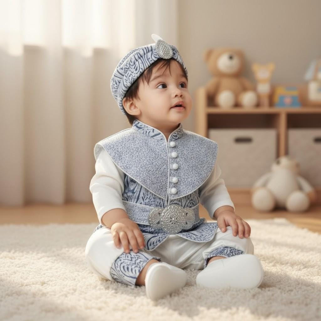 Luxury Ottoman Baby Boy Outfit | Gold Brocade Infant Ceremony Set with Hat & Belt | Handmade Royal Turkish Costume 0–12 Months