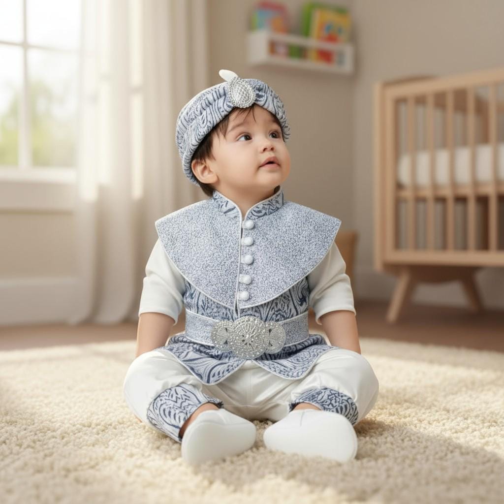 Luxury Ottoman Baby Boy Outfit | Gold Brocade Infant Ceremony Set with Hat & Belt | Handmade Royal Turkish Costume 0–12 Months