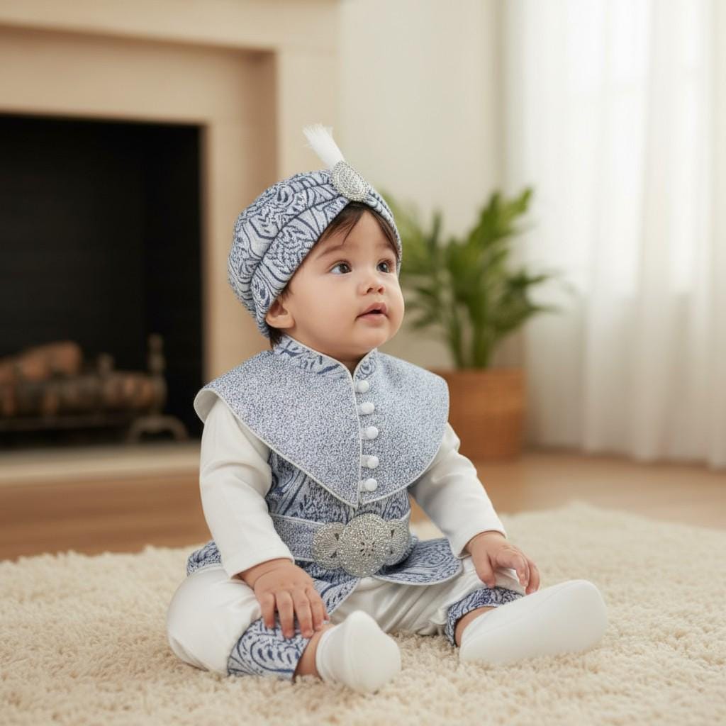 Luxury Ottoman Baby Boy Outfit | Gold Brocade Infant Ceremony Set with Hat & Belt | Handmade Royal Turkish Costume 0–12 Months