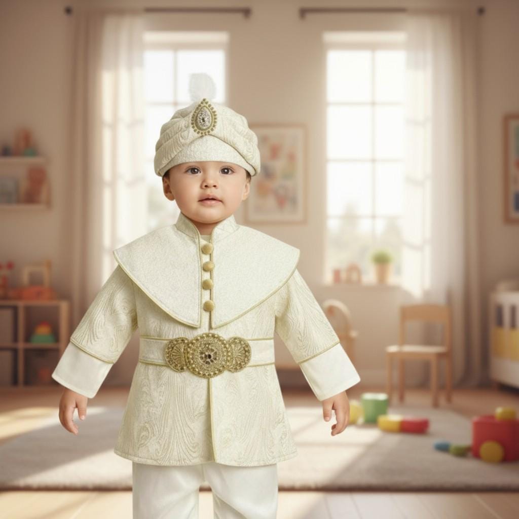 Ottoman Baby Boy Outfit 0–12 Months | Gold Embroidered Ceremony Set with Hat & Pants | Traditional Turkish Baby Costume for Special Occasion