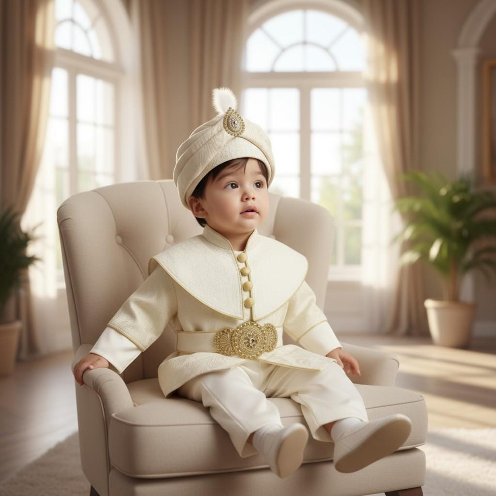 Ottoman Baby Boy Outfit 0–12 Months | Gold Embroidered Ceremony Set with Hat & Pants | Traditional Turkish Baby Costume for Special Occasion