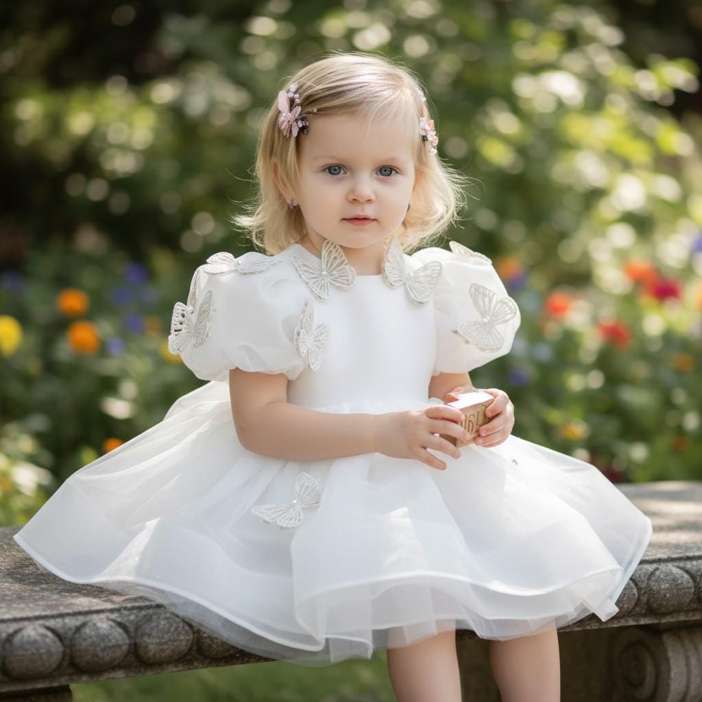 Golden Fairy Girl Dress | White Tulle Party Dress with Gold Wings | Elegant Princess Outfit for Girls