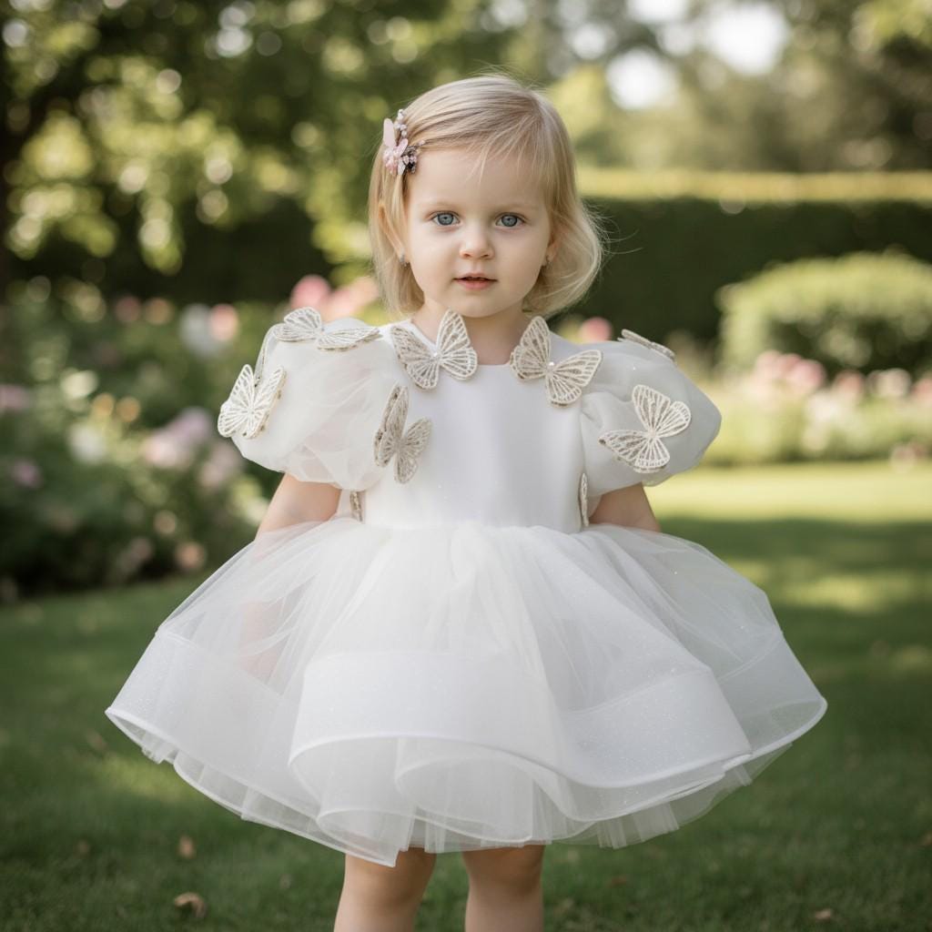 Golden Fairy Girl Dress | White Tulle Party Dress with Gold Wings | Elegant Princess Outfit for Girls