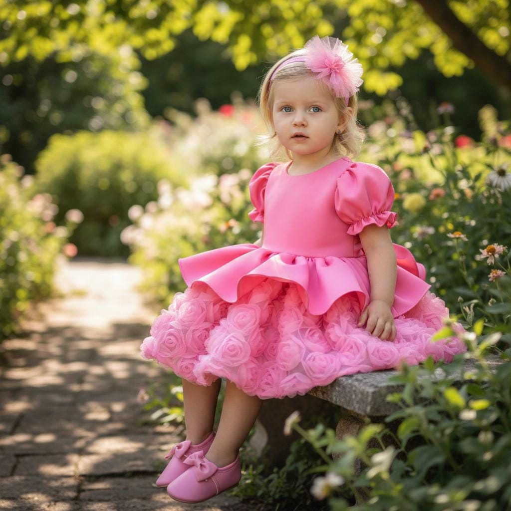 Christmas Toddler Dress: Green & Red Tulle Ruffle Holiday Dress – detail shot