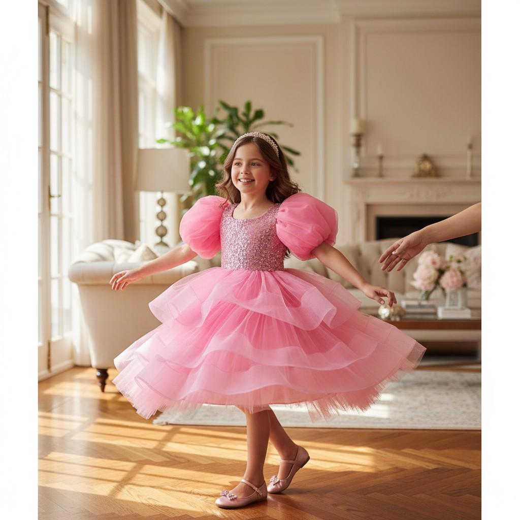 Pink and Blue Christmas Tutu | Holiday Party Dress for Toddlers | Glitter Tulle Dress 1–6 Years – detail shot