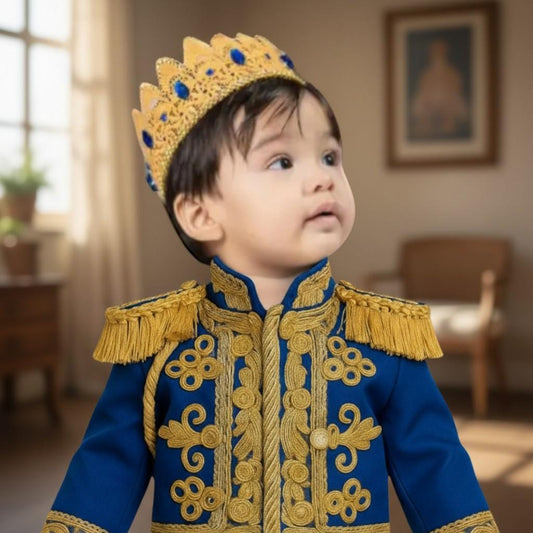 Prince Charming Baby Costume,Royal Blue Gold Embroidered Suit for Kids | Luxury Ceremonial Set