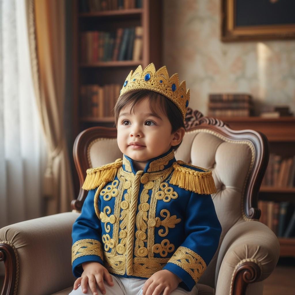 Prince Charming Baby Costume,Royal Blue Gold Embroidered Suit for Kids | Luxury Ceremonial Set