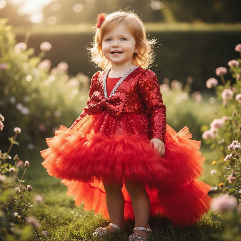 Red Tulle Christmas Dress: Holiday Toddler Party Dress – detail shot