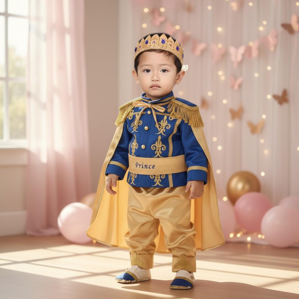 Custom Royal Blue Prince Outfit for Baby Boys | Personalized First Birthday Costume with Gold Embroidery | Luxury Handmade Prince Suit