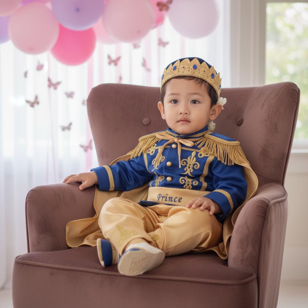 Custom Royal Blue Prince Outfit for Baby Boys | Personalized First Birthday Costume with Gold Embroidery | Luxury Handmade Prince Suit