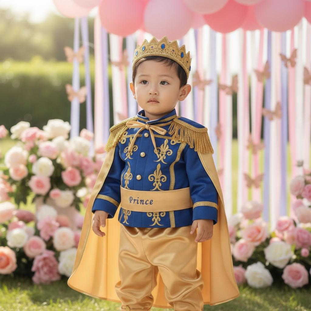 Custom Royal Blue Prince Outfit for Baby Boys | Personalized First Birthday Costume with Gold Embroidery | Luxury Handmade Prince Suit