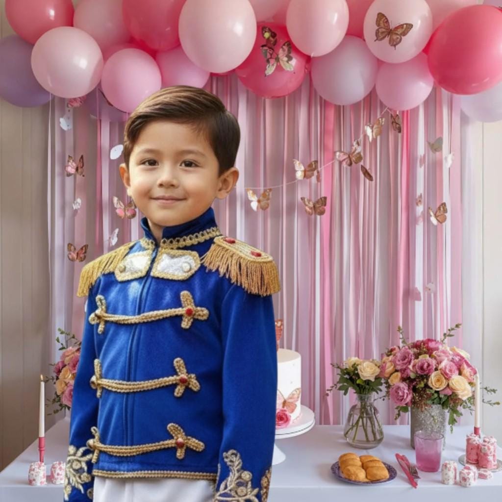 Royal Blue Prince Baby Costume | Personalized First Birthday Outfit | Gold Embroidered Prince Suit for Boys | Luxury Handmade Baby Set