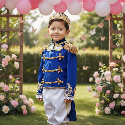 Royal Blue Prince Baby Costume | Personalized First Birthday Outfit | Gold Embroidered Prince Suit for Boys | Luxury Handmade Baby Set