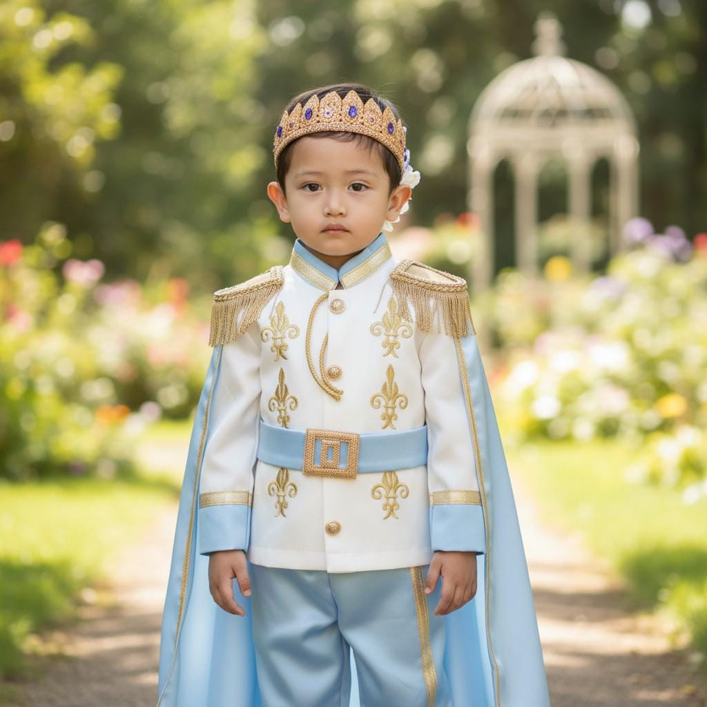 Blue Gold Birthday Outfit | Handmade Regal Suit with Crown  Cape