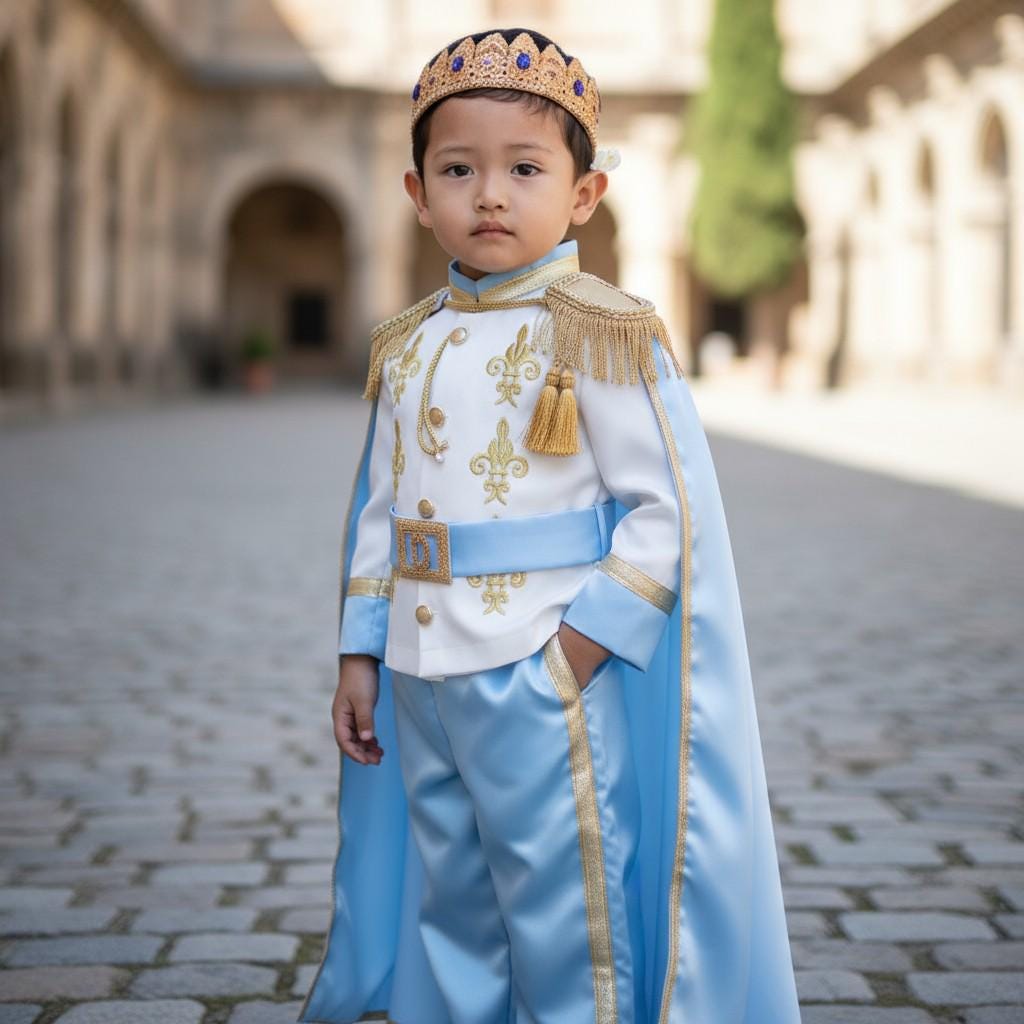 Blue Gold Birthday Outfit | Handmade Regal Suit with Crown  Cape