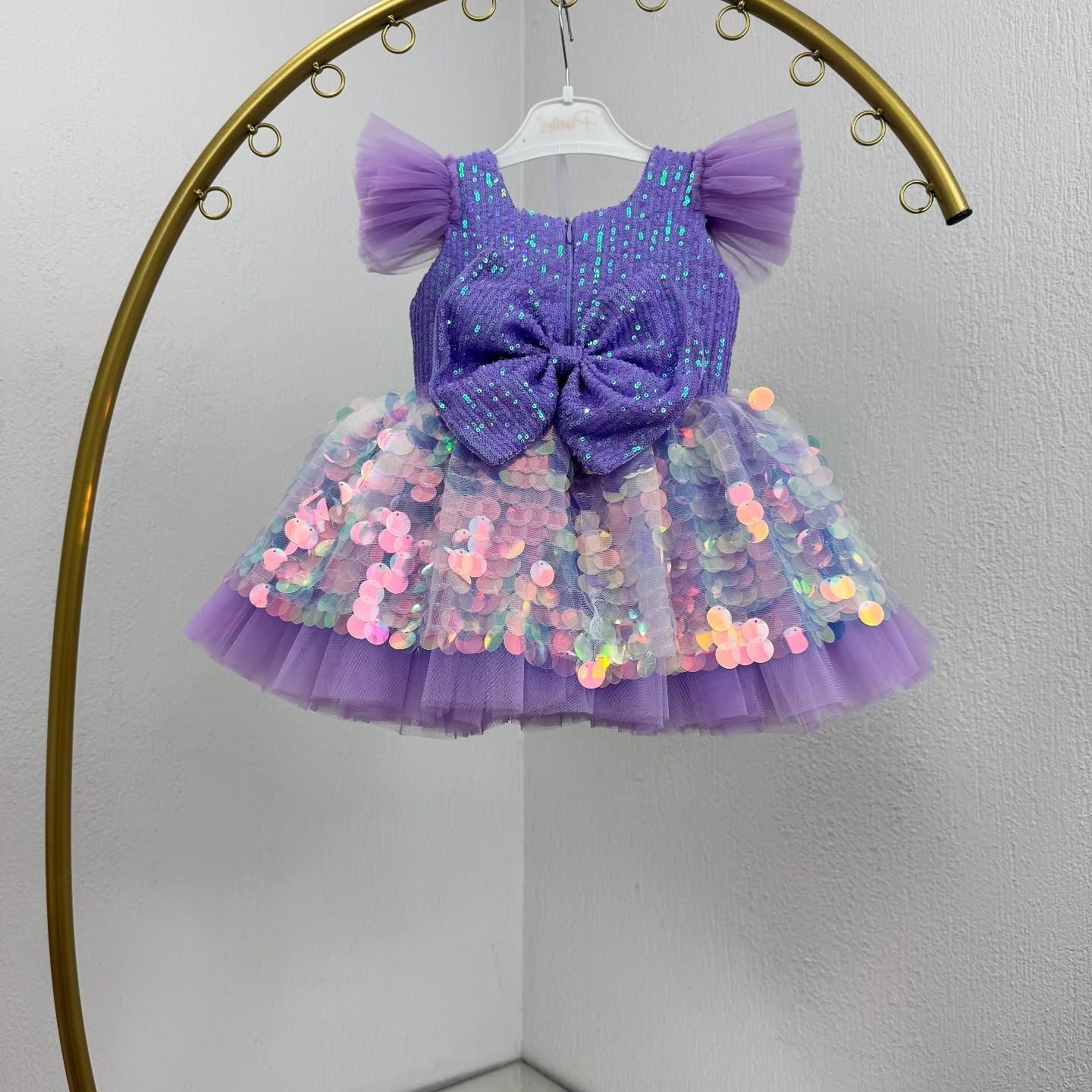 Purple Mermaid Baby Dress – Handmade Sequin Tulle Birthday Outfit for Girls – Luxury Toddler Party Dress
