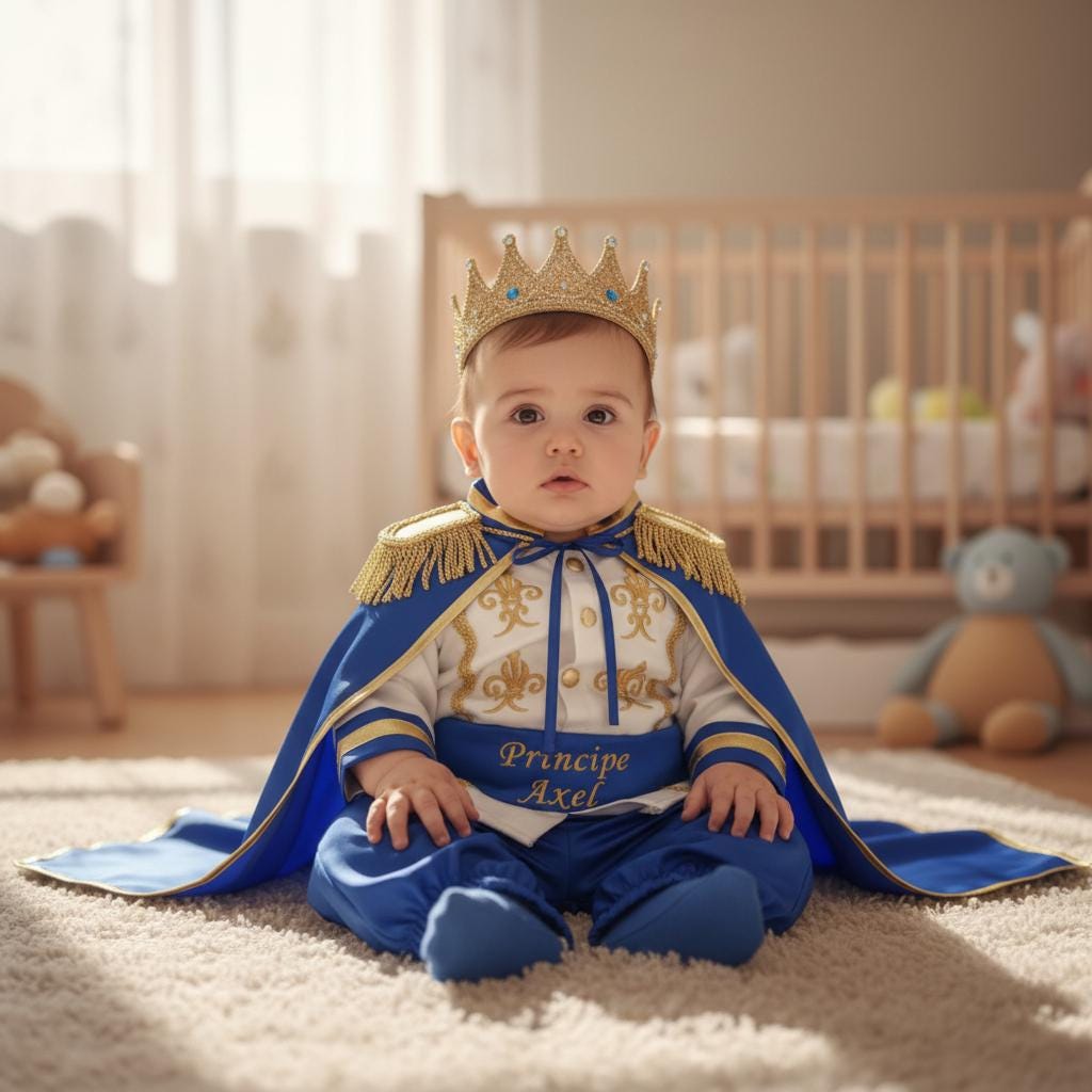 Luxury Baby Prince Birthday Outfit – Personalized Royal Blue White Cake Smash Set