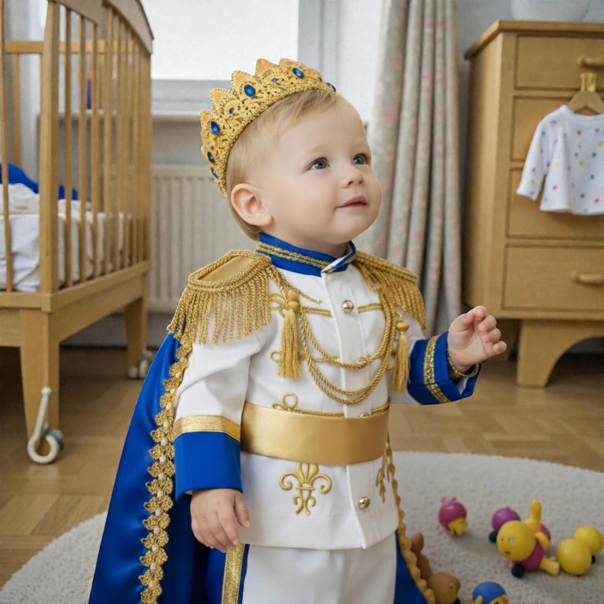 White Gold Baby Boy Outfit Luxury Prince Costume – detail shot