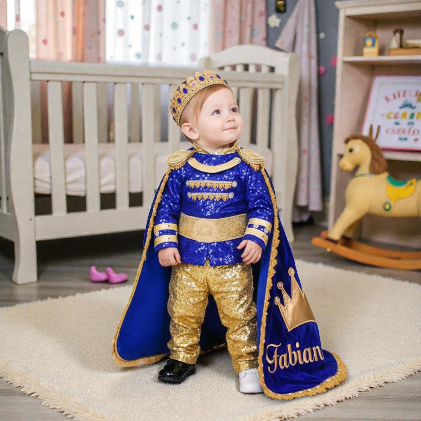 Royal Blue Gold First Birthday Prince Outfit – Personalized Baby Boy Luxury Set