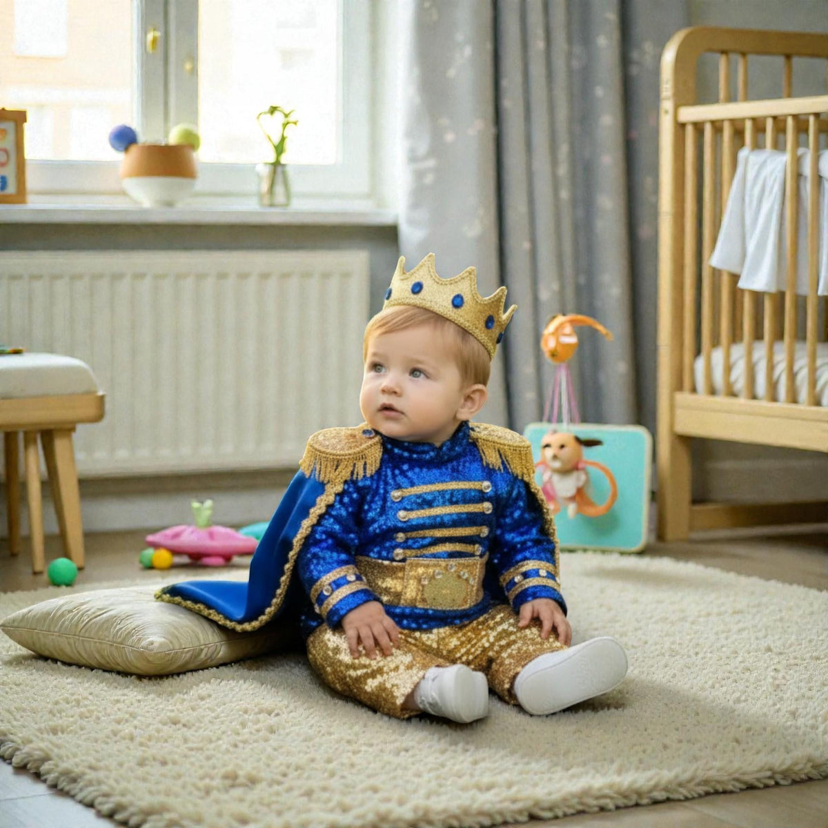 Royal Blue Gold Baby Boy First Birthday Prince Outfit – close-up