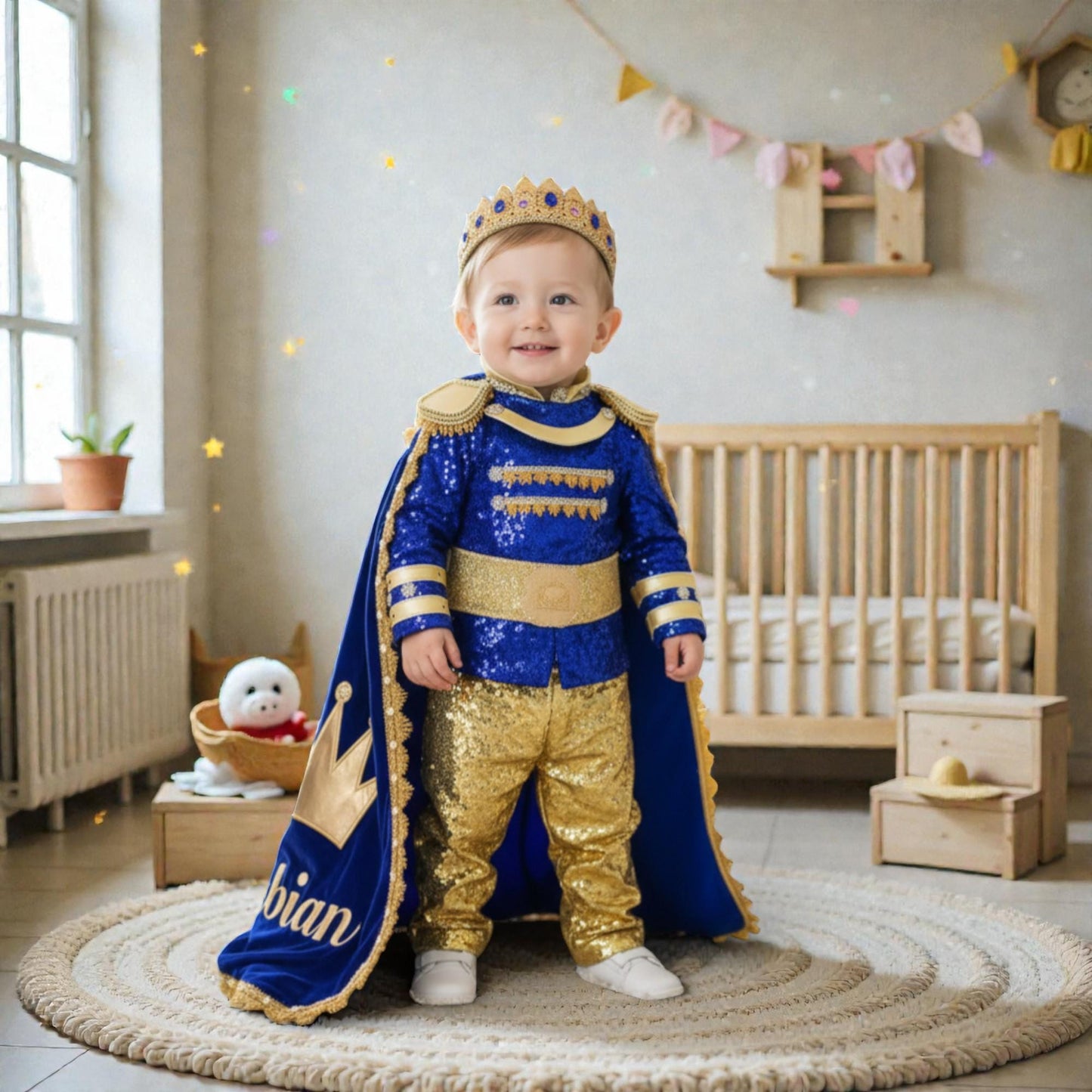 Royal Blue Gold First Birthday Prince Outfit – Personalized Baby Boy Luxury Set