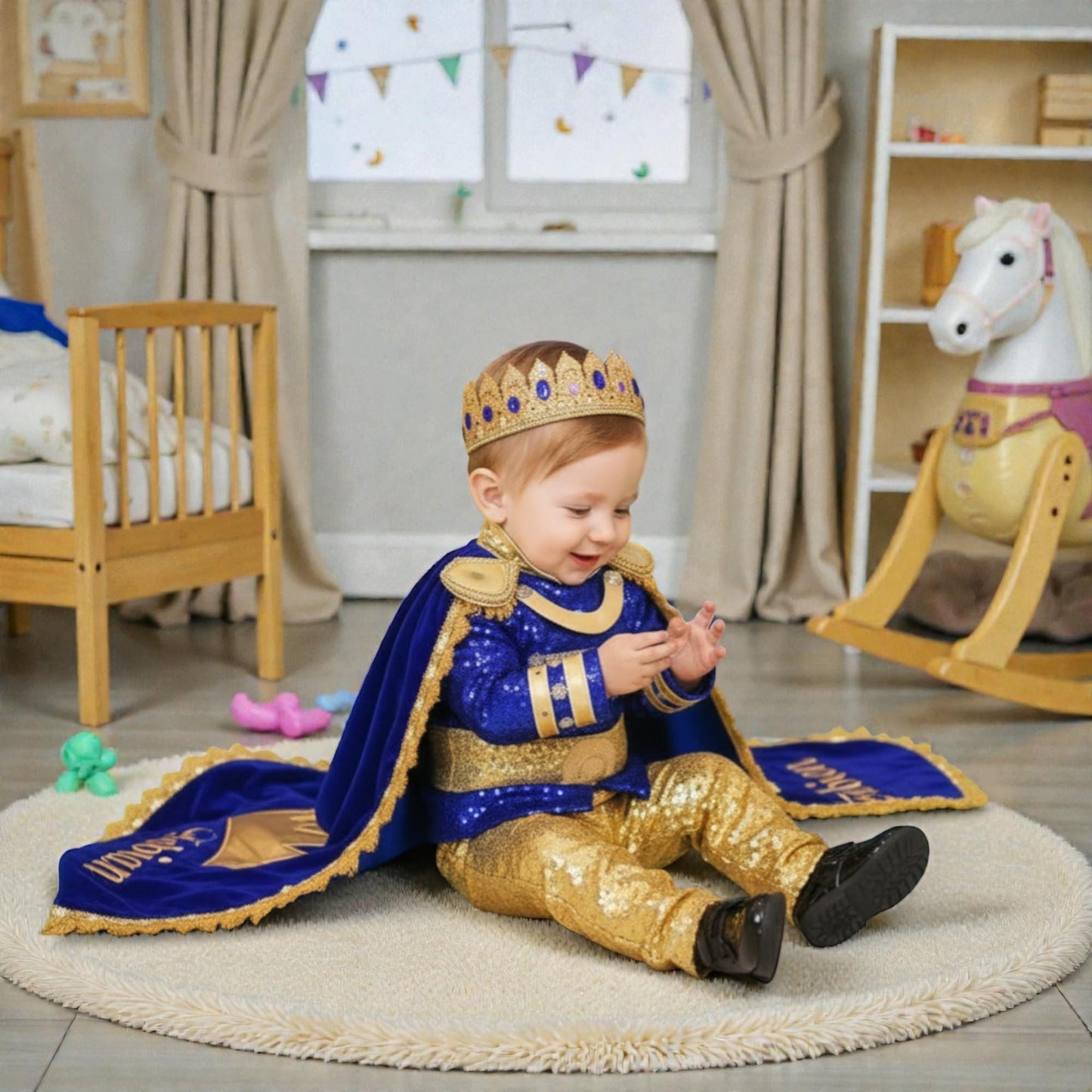 Royal Blue Gold First Birthday Prince Outfit – Personalized Baby Boy Luxury Set