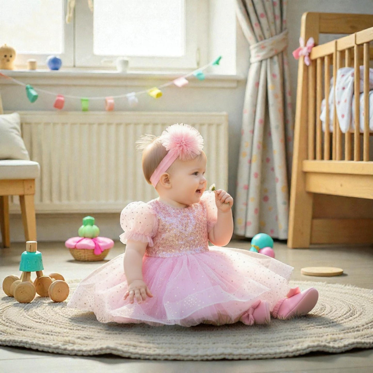 Pink Princess Baby Dress – Luxury Tulle Birthday Outfit – Handmade Toddler Party Dress