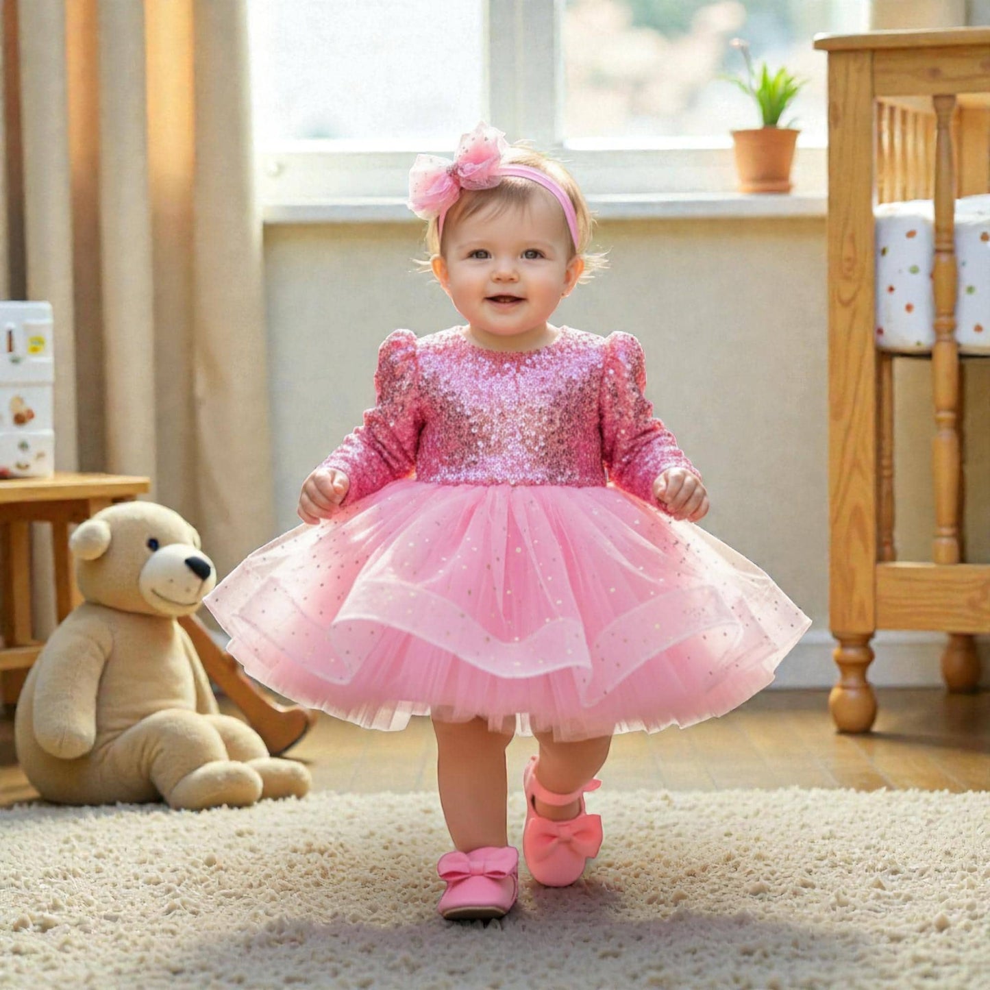Pink Princess Baby Dress – Luxury Tulle Birthday Outfit – Handmade Toddler Party Dress