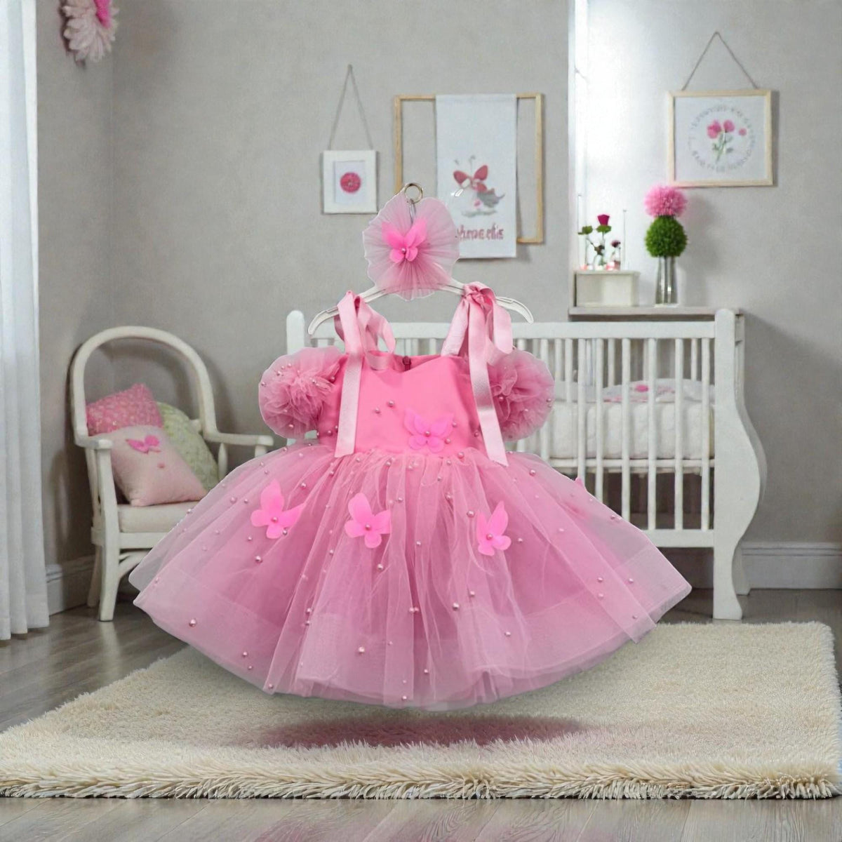 Pink Princess Baby Dress – Luxury Tulle Birthday Gown – Handmade Toddler Party Outfit – close-up
