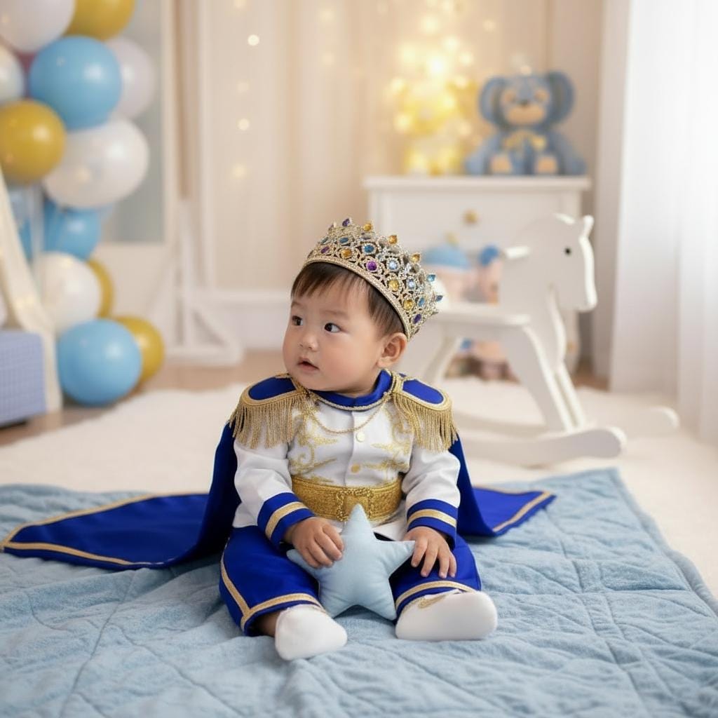 Luxury Baby Prince Costume – Personalized Royal Blue White Cake Smash Set