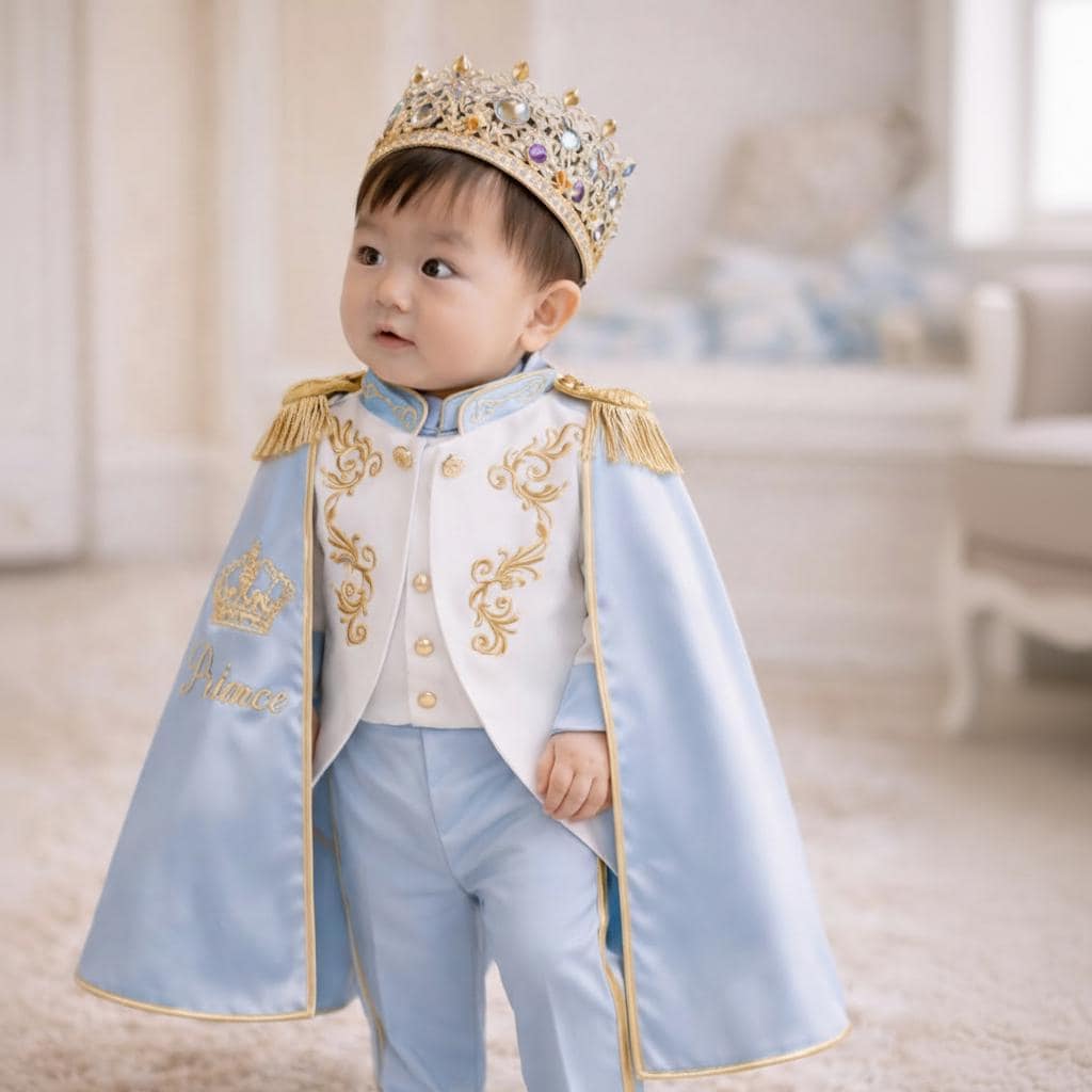 Baby Boy Outfit Blue Gold Prince Birthday Suit for birthdays
