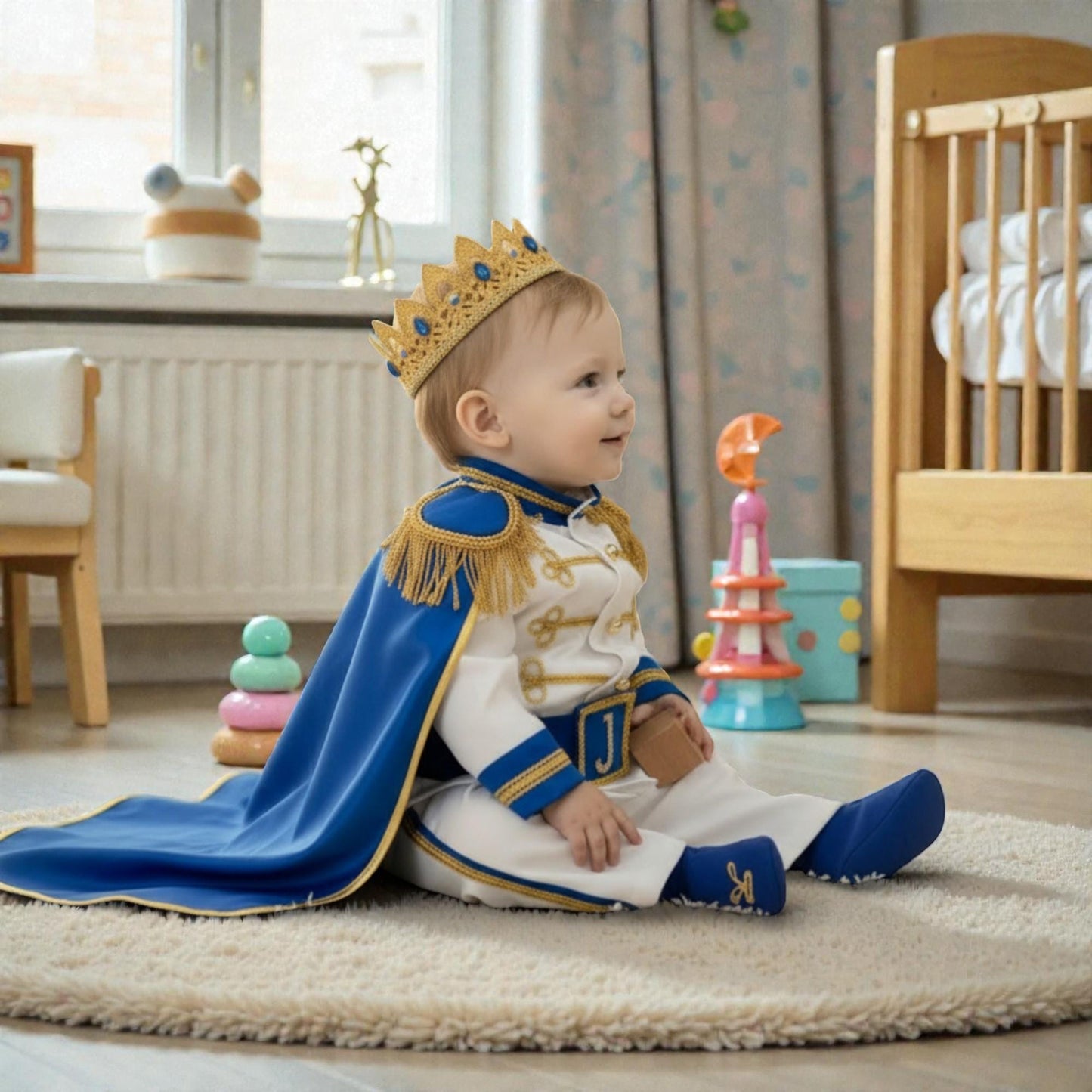 White Gold Royal Baby Prince Costume – Personalized Luxury Birthday Outfit – LittleCrownAtelier