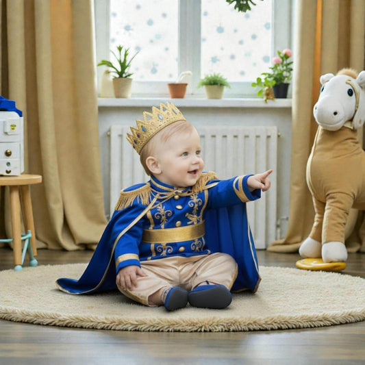 Personalized Prince Baby Outfit, Royal Boy Costume with Crown Cape, First Birthday Prince Charming, Baby Boy Photoshoot Costume