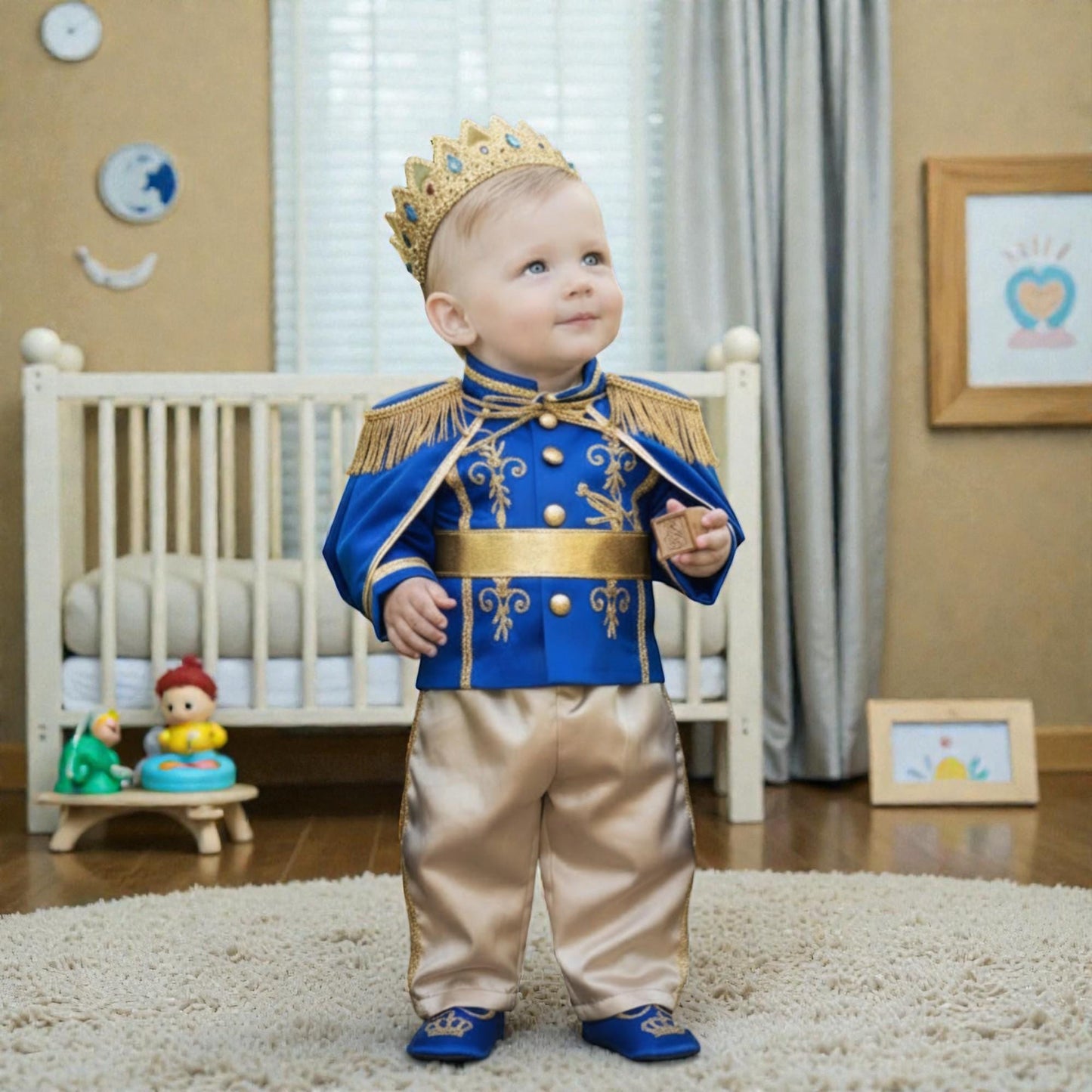 Personalized Prince Baby Outfit, Royal Boy Costume with Crown Cape, First Birthday Prince Charming, Baby Boy Photoshoot Costume