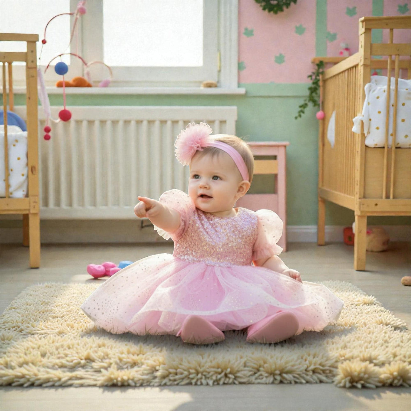 Pink Princess Baby Dress – Luxury Tulle Birthday Outfit – Handmade Toddler Party Dress – close-up