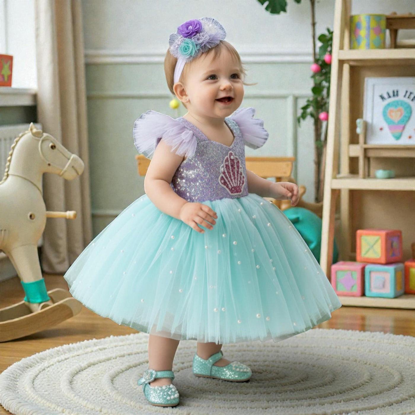 Mint mermaid tulle party dress for toddler girls by SimmiUnique