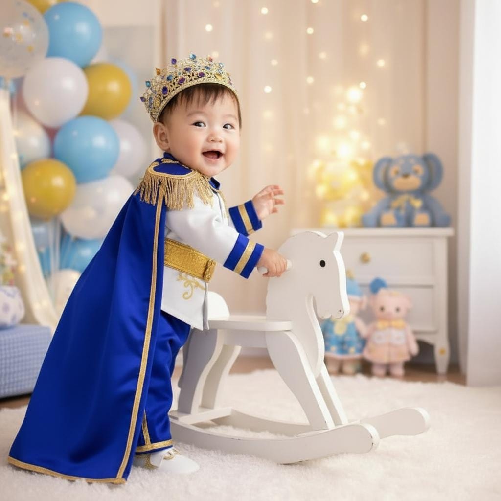 Luxury Baby Prince Costume – Personalized Royal Blue White Cake Smash Set