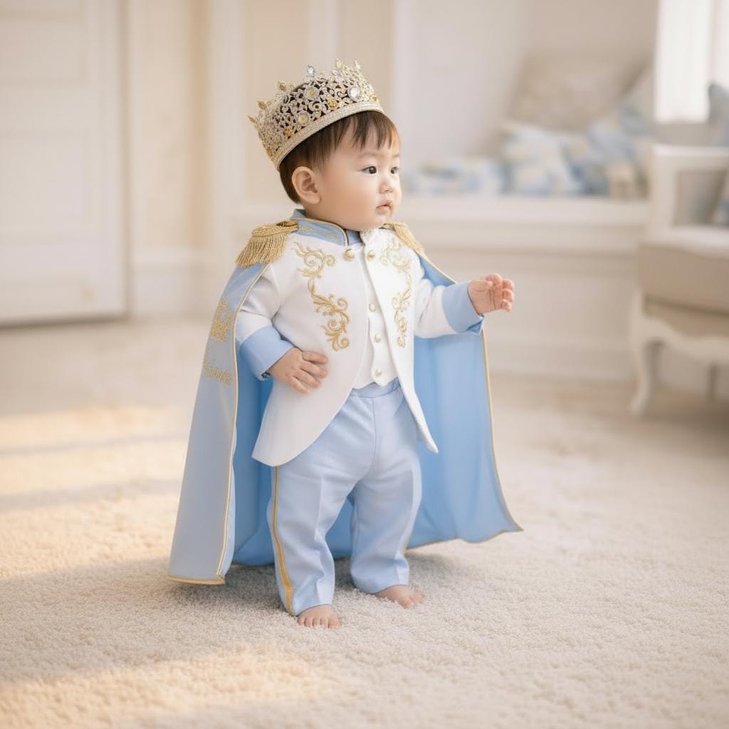Baby Boy Outfit Blue Gold Prince Birthday Suit – styled look