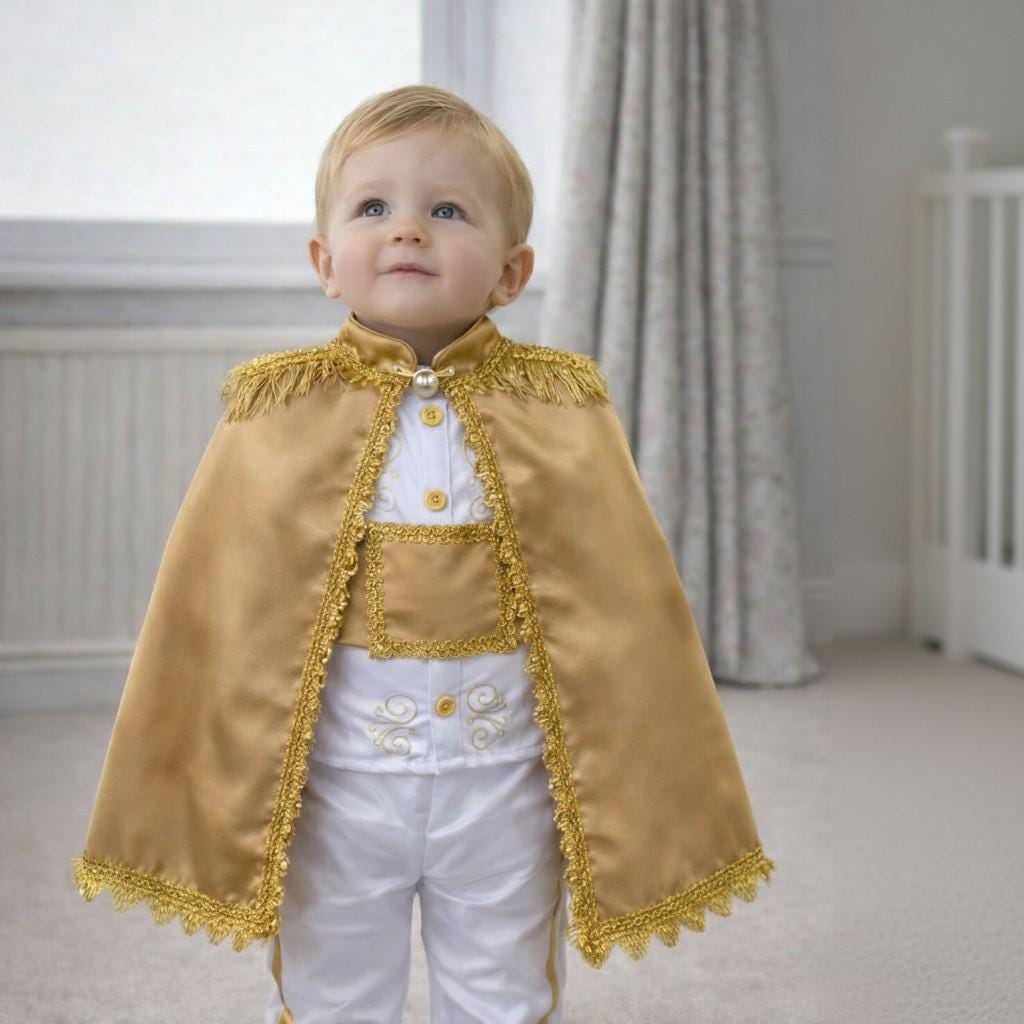 Personalized Prince Cape Set, Royal Baby Boy First Birthday Costume – styled look