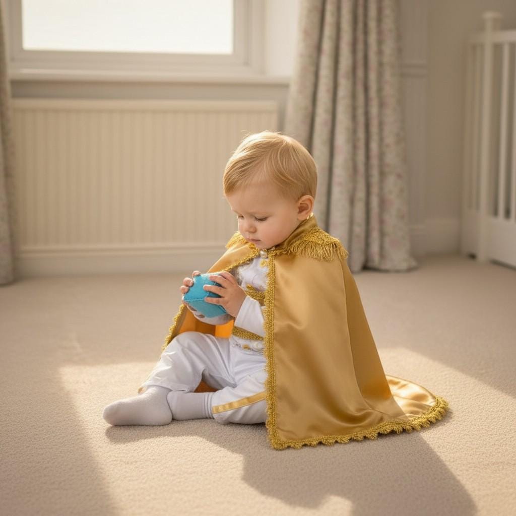 Personalized Prince Cape Set, Royal Baby Boy First Birthday Costume – side view